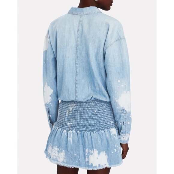 NWT SER.O.YA Monica bleached splashed denim mini dress with smocked waist, L - Picture 9 of 16